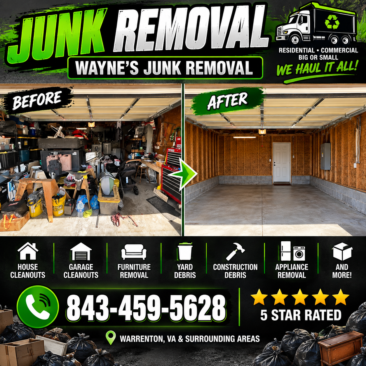 Garage cleanout by Wayne’s Landscaping — Warrenton, VA area